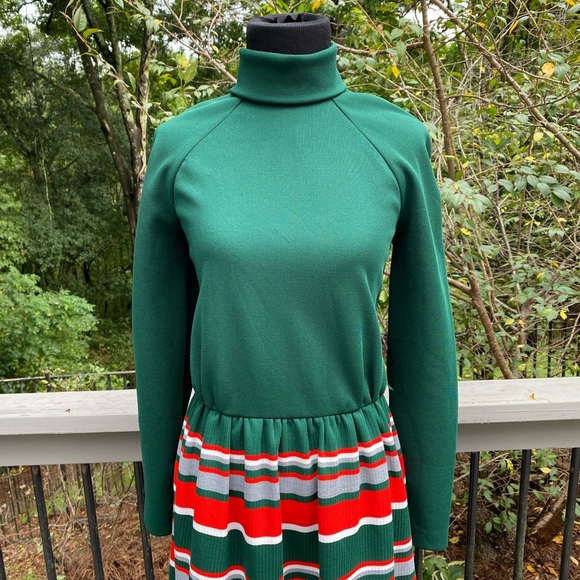 Vintage 70s Union Label Turtleneck Stripe Ribbed Knit Holiday Maxi Hostess Dress - Picture 6 of 12